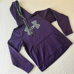 Under Armour Mens Big Logo Hoodie Purple Grey Fleece Sweatshirt Medium